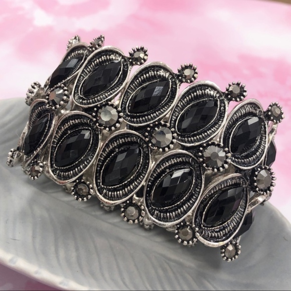 Wide Abstract Vintage Look Stretch Bracelet